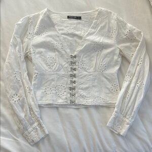 Nasty Gal White Embroidered Blouse